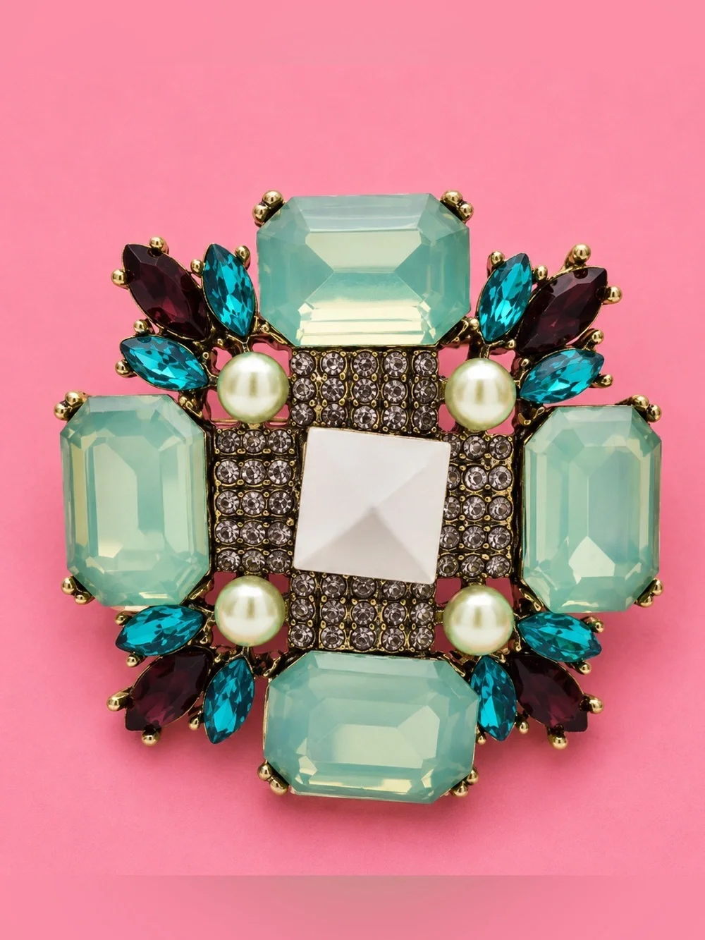 Art Deco Mint Green Crystal Brooch